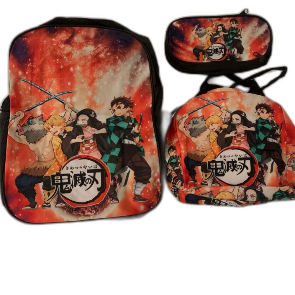 Demon Slayer Anime Kids School Backpack+ Lunch Bag+ Pencil Case